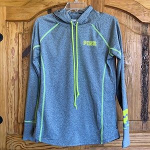 Pink gray hoodie with neon yellow trim